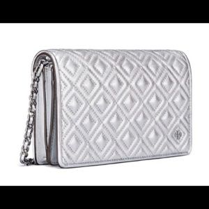 Tory Burch Fleming Metallic Flat Wallet Cross-Body